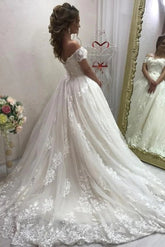 Gorgeous A Line Off the Shoulder Lace Wedding Dresses Tulle Appliques Bridal Gown MyChicDress